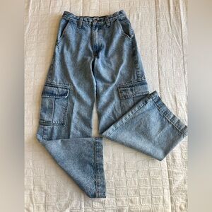 Brandy Melville John Galt Tatum Cargo Jeans Light Wash Denim Wide Leg Size S